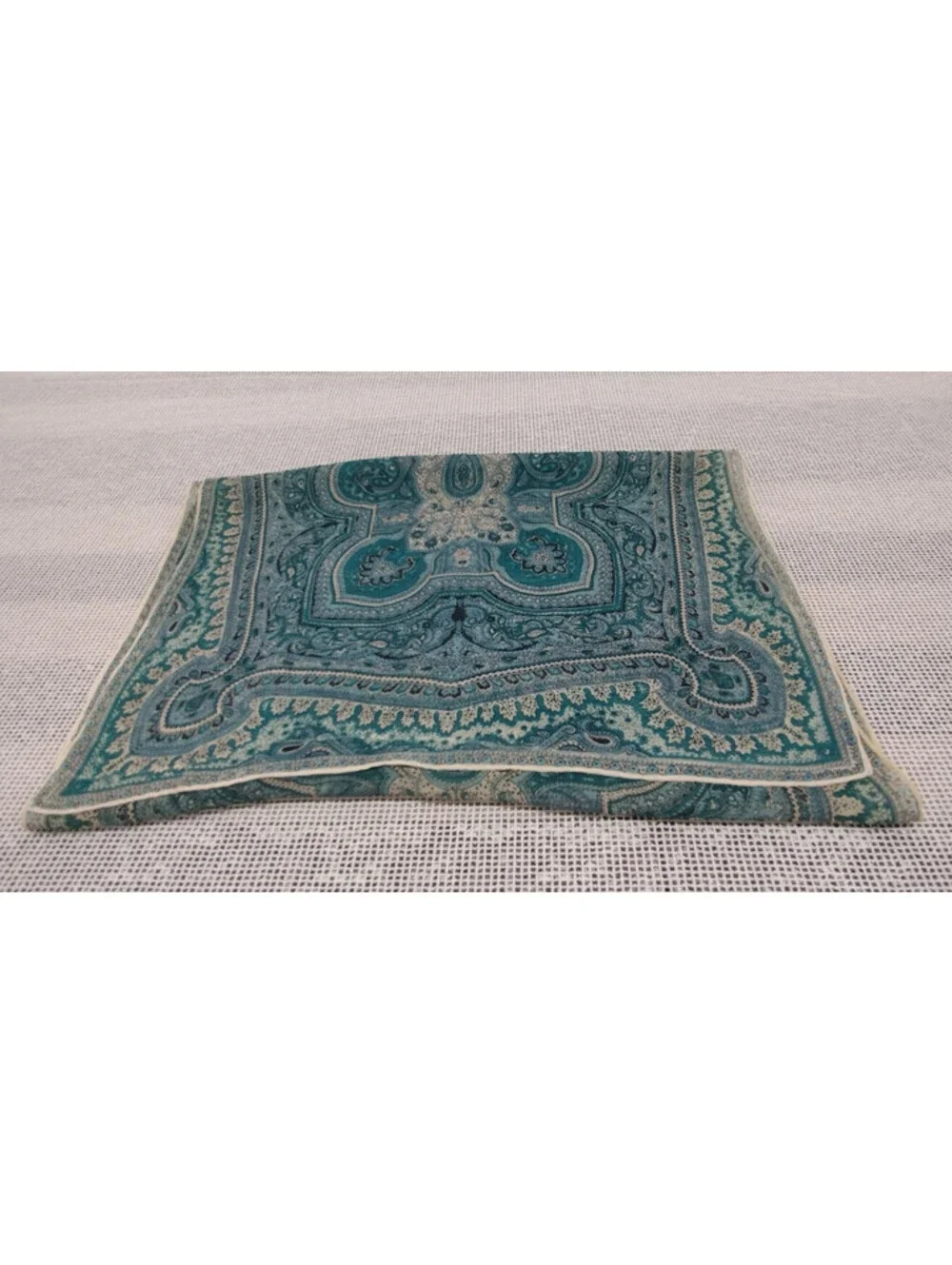 Vintage 50s 60s Silk Chiffon Scarf  Big Indian Paisley Teal Green Wide Oblong